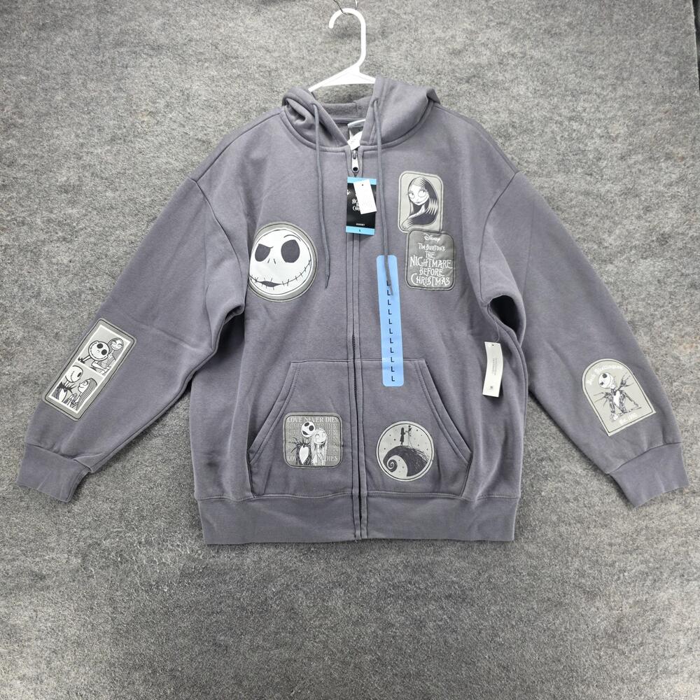 Disney Hoodie Womens Large Gray Nightmare Before Christmas Jack Sally Full Zip